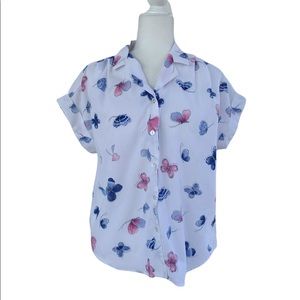 Vintage Butterfly Print Top Button Up Blouse by Paradise Bay